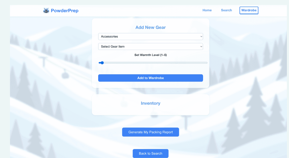 PowderPrep wardrobe screen